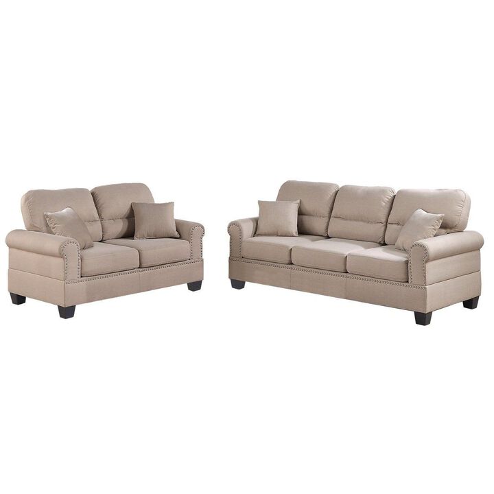 Sand Polyfiber (Linen Like Fabric) 2pc Sofa Set Sofa And Loveseat Elegant Plush Contemporary Couch Living Room Furniture