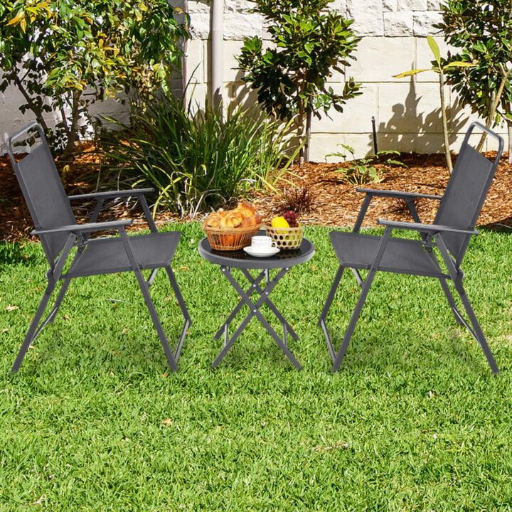Hivvago 3-Piece Patio Table Set with Tempered Glass Round Table and 2 Lawn Chair