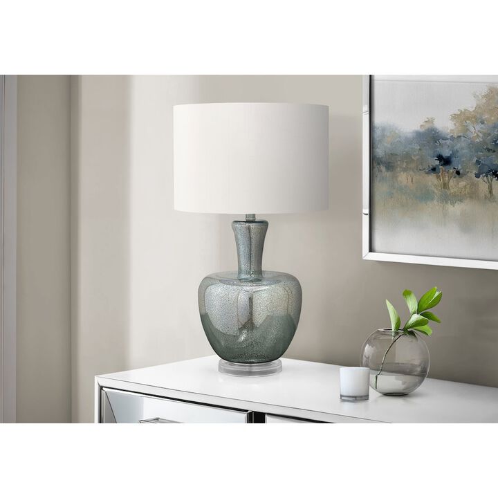 26"H, Table Lamp, Sea Green Glass, Ivory / Cream Shade, Contemporary, Modern