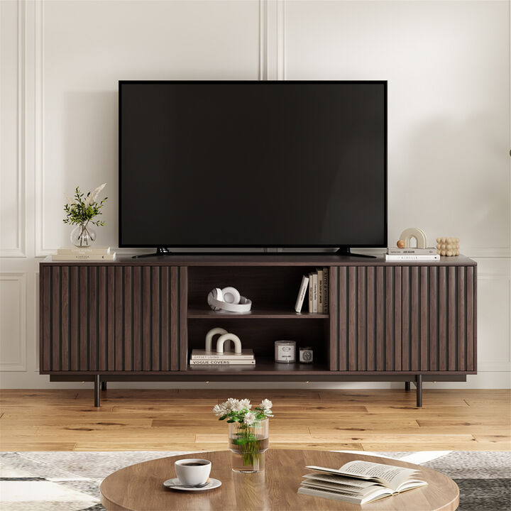 Mid Century Modern Wood Entertainment Center TV Stand with Storage and Shelf