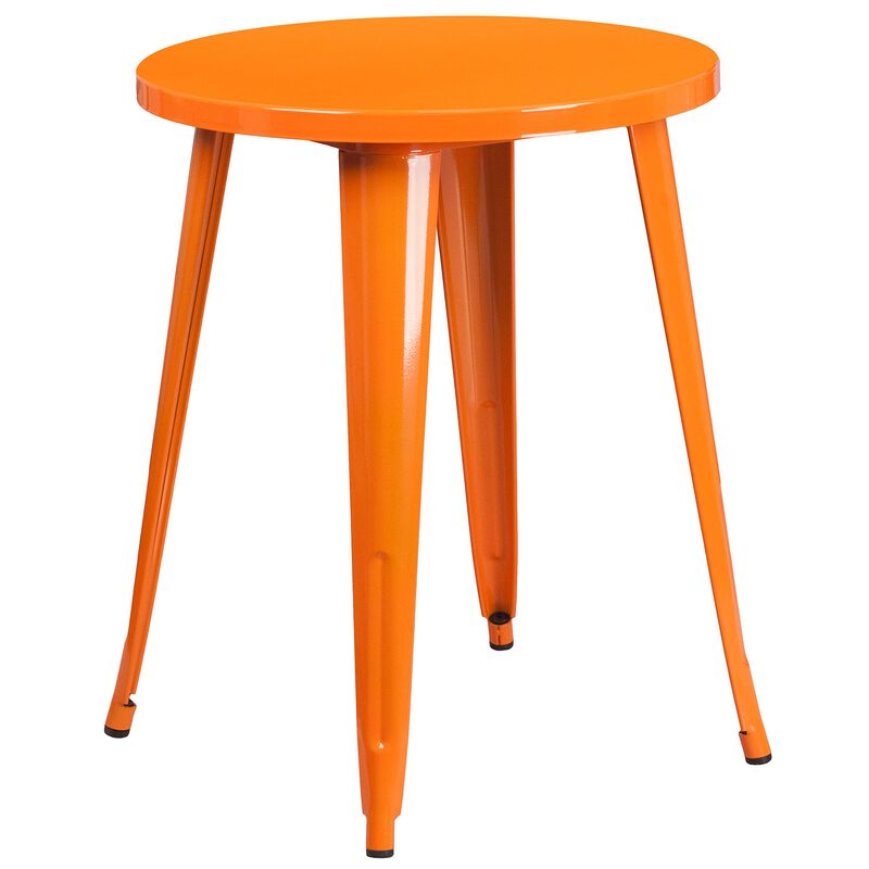 Flash Furniture Commercial Grade 24" Round Orange Metal Indoor-Outdoor Table Set with 2 Cafe Chairs