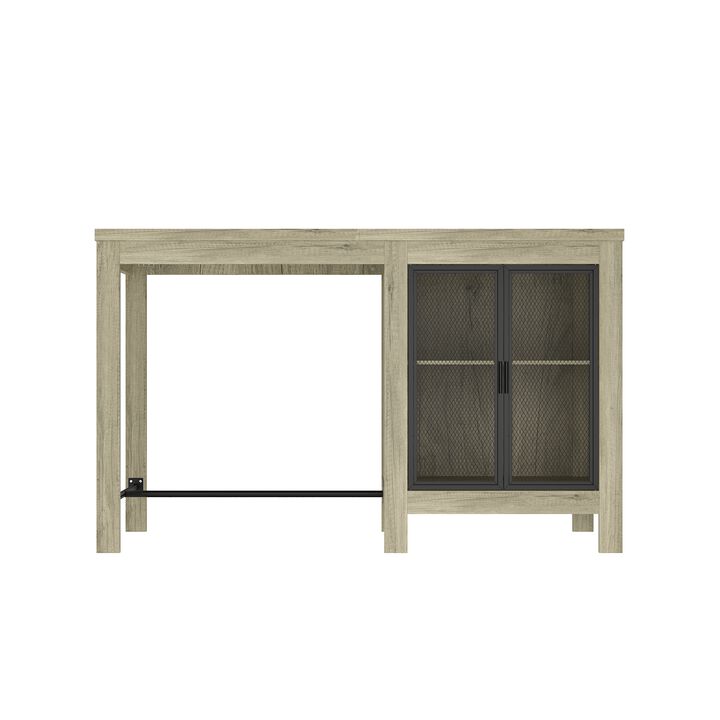 FUFU&GAGA White Oak Textured Office Desk with Metal Mesh Cabinet Door and Adjustable Shelf, Modern Workstation Table (63 in. L x 31.5 in. W x 38.6 in. H),White Oak