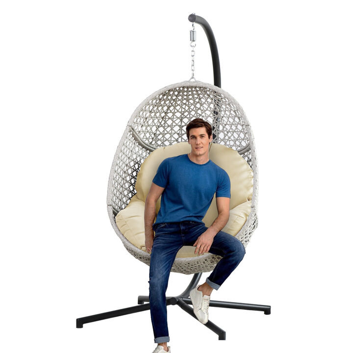 Large Hanging Egg Chair with Stand & UV Resistant Cushion Hammock Chairs with C-Stand for Outdoor Indoor Space
