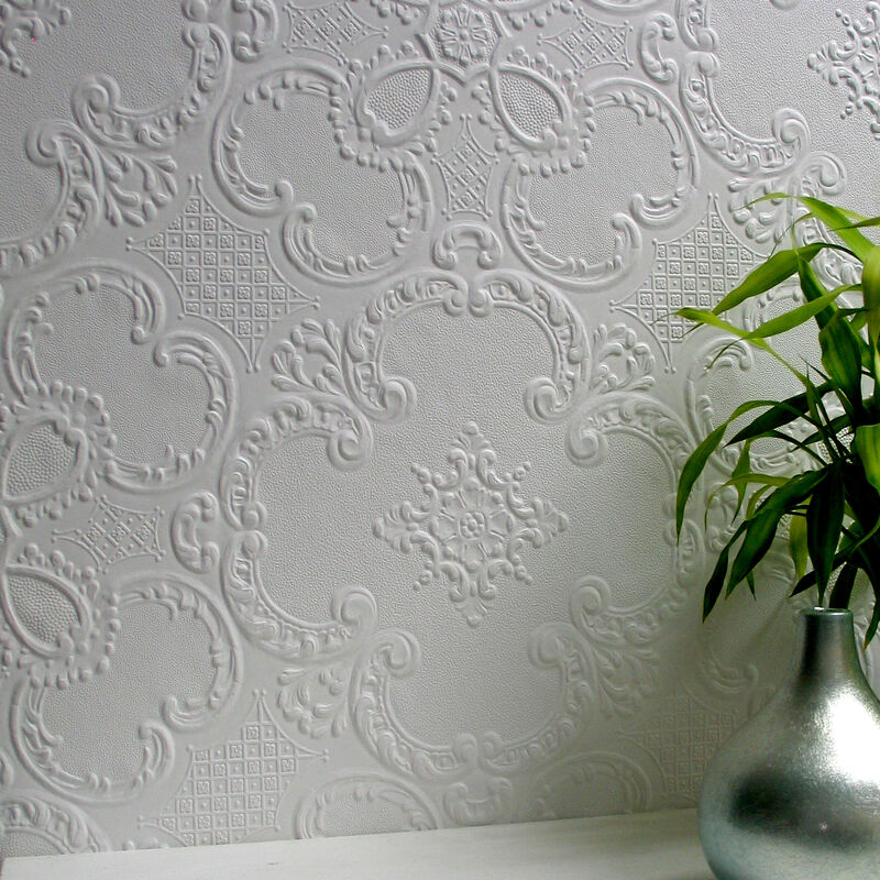 Alfred White Paintable Supaglypta Wallpaper image number 0
