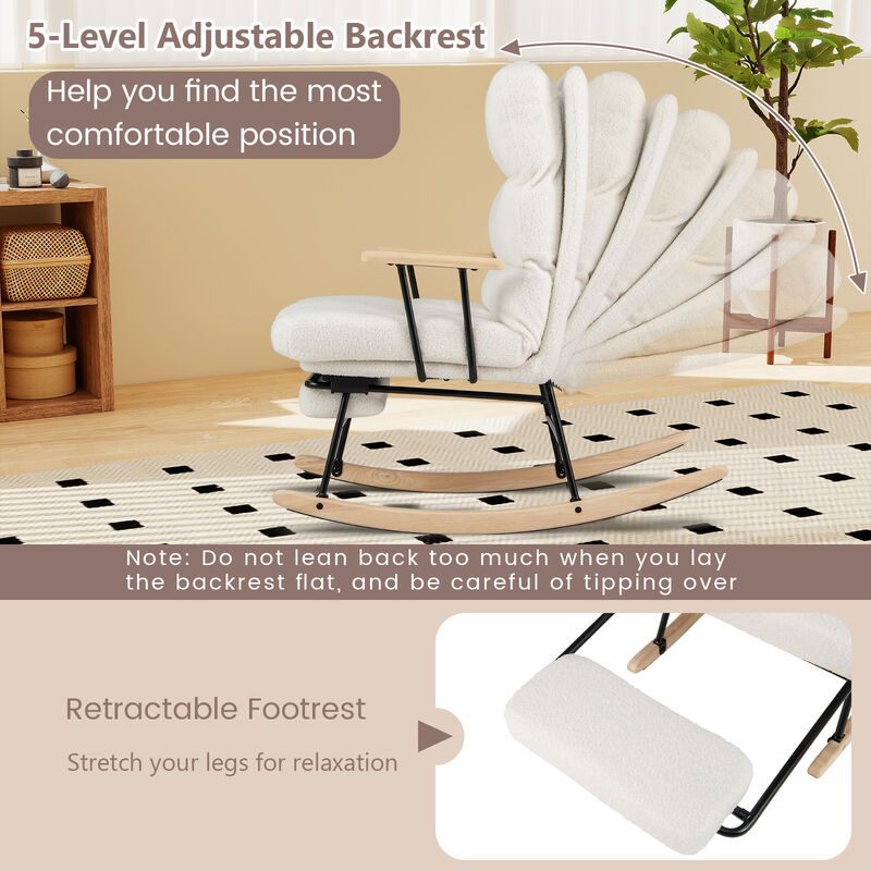 Upholstered Teddy Velvet Rocking Chair for Nursery and Living Room-White image number 7