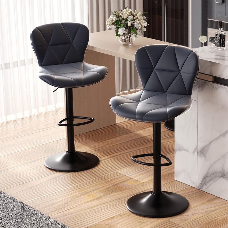 Faux Leather Swivel Bar Stools Set of 2, Adjustable Counter Height Kitchen Chairs, Iron Frame High Backrest 360&deg; Barstools for Kitchen Counter, Outdoor image number 1