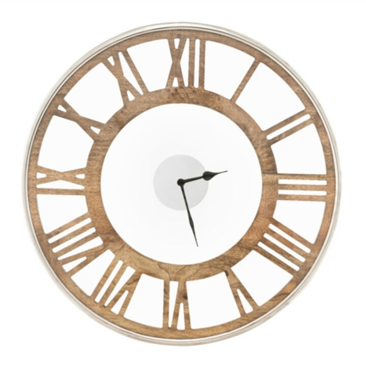 Farmhouse Style Wood Wall Clock with Large Roman Numerals for Living Room