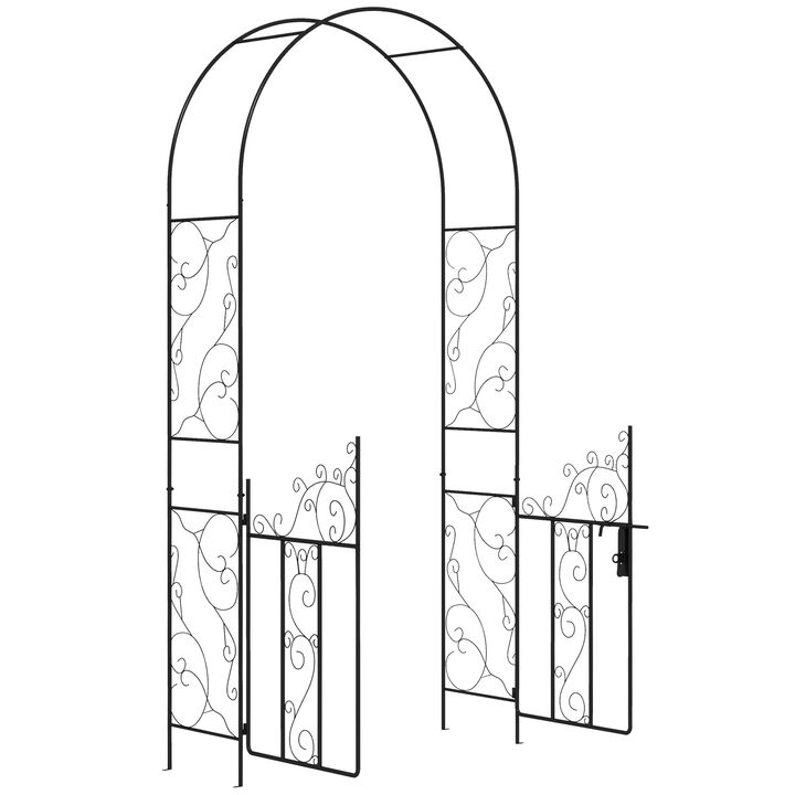 Outsunny 7.5' Metal Garden Arch with Gate, Garden Arbor Trellis for Climbing Plants, Roses, Vines, Wedding Arch for Outdoor Garden, Lawn, Backyard, Black