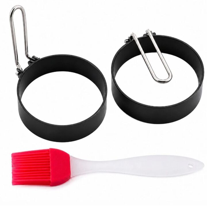 Pack of 2 Nonstick Egg Pancake Shaper Rings with Brush