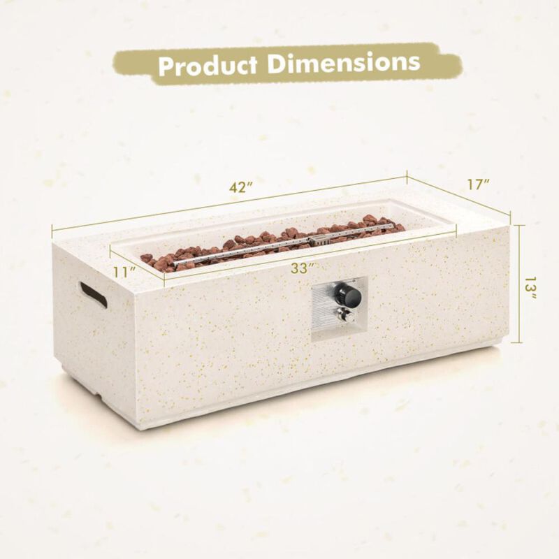 Hivvago 42 Inch 50 000 BTU Rectangle Terrazzo Fire Pit Table with PVC Cover