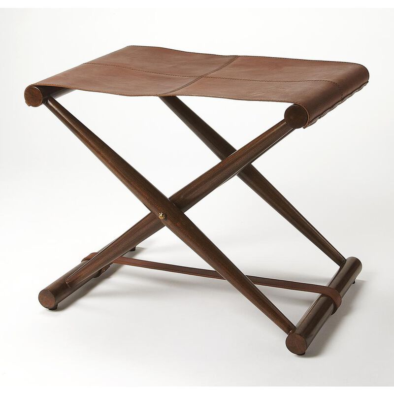 Butler Specialty Company Sutton Leather Folding Stool, Medium Brown