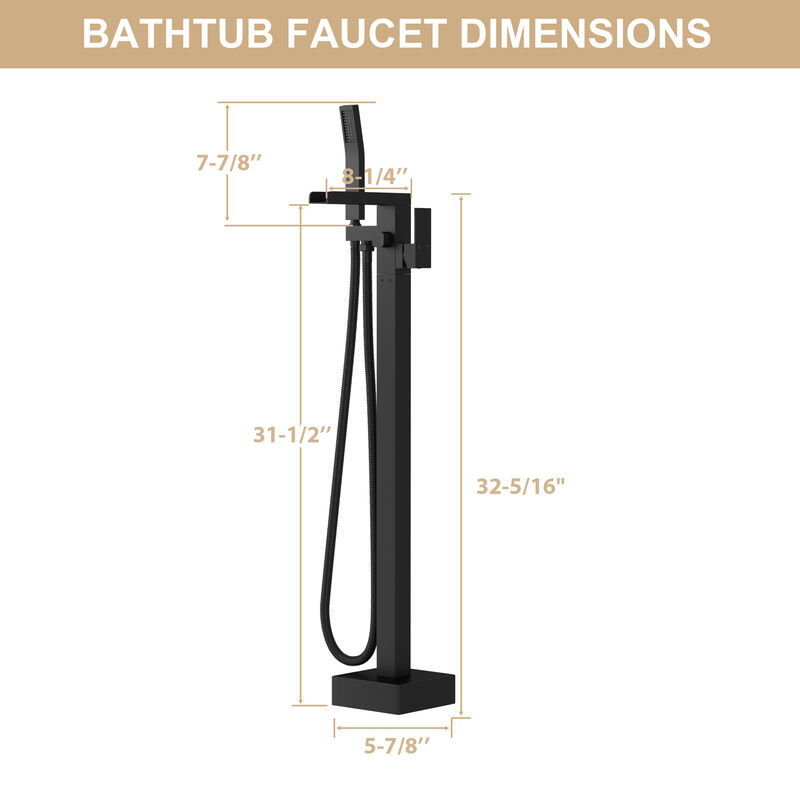 Freestanding Bathtub Faucet Waterfall Tub Filler Matte Black Floor Mount Brass Bathroom Faucets with Hand Shower
