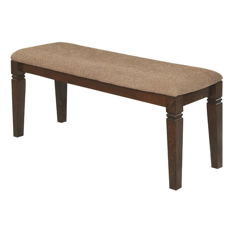 Fabric Upholstered Solid Wooden Bench, Light & Dark Brown-Benzara