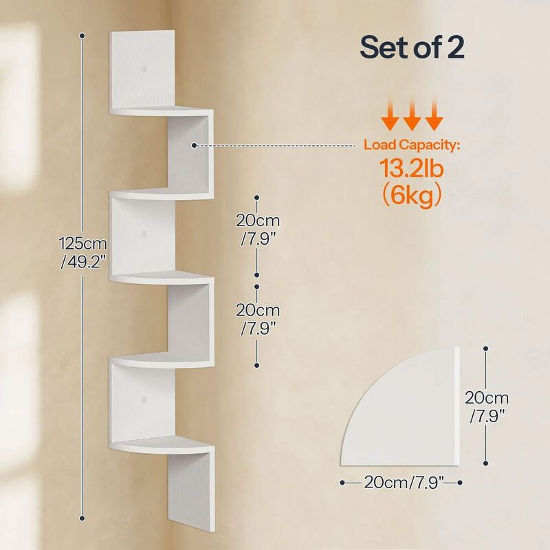 2-Piece Corner Wall Shelf Set for Home Storage and Wall Organization- White image number 2