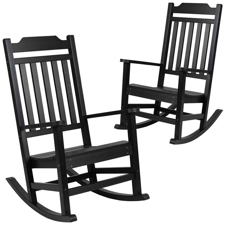 Flash Furniture Set of 2 Winston All-Weather Rocking Chair in Black Faux Wood