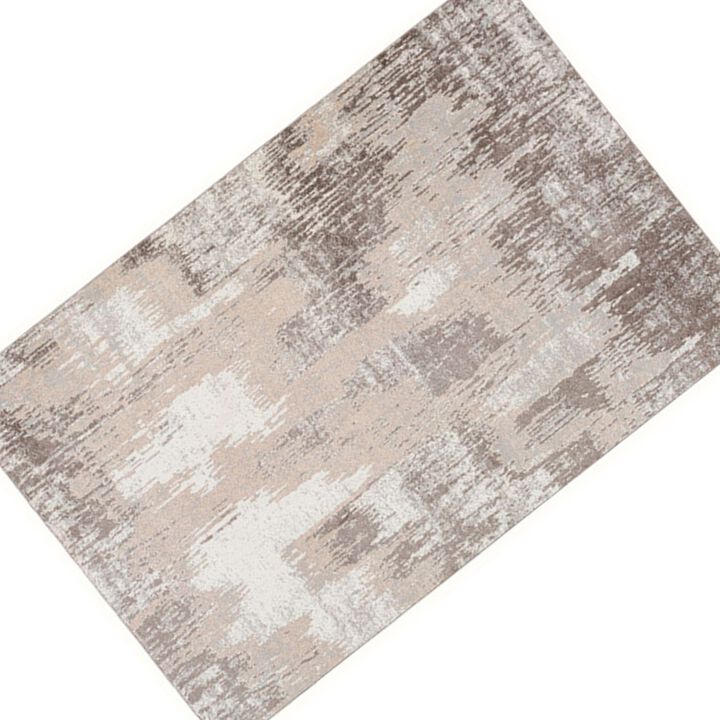 Wyn 7 x 5 Medium Soft Fabric Floor Area Rug, Washable, Abstract Pattern, Gray, Beige - Benzara