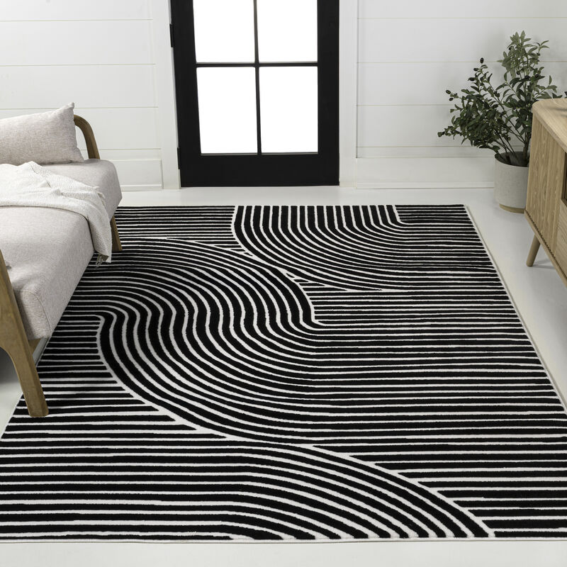 Hallie High-Low Minimalist Curve Geometric Indoor/Outdoor Area Rug