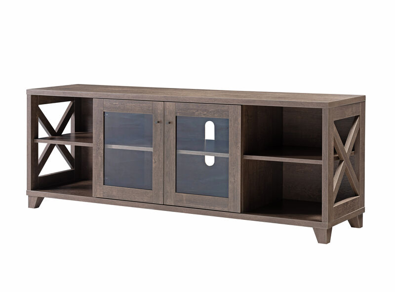 Walnut Oak TV Stand with 4 Side Shelves and Center Cabinet