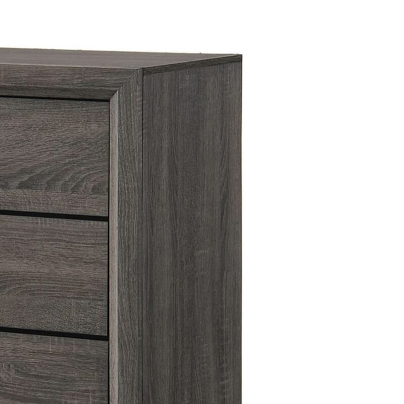 5 Drawer Transitional Chest with Chamfered Feet and Curved Handles, Gray - Benzara