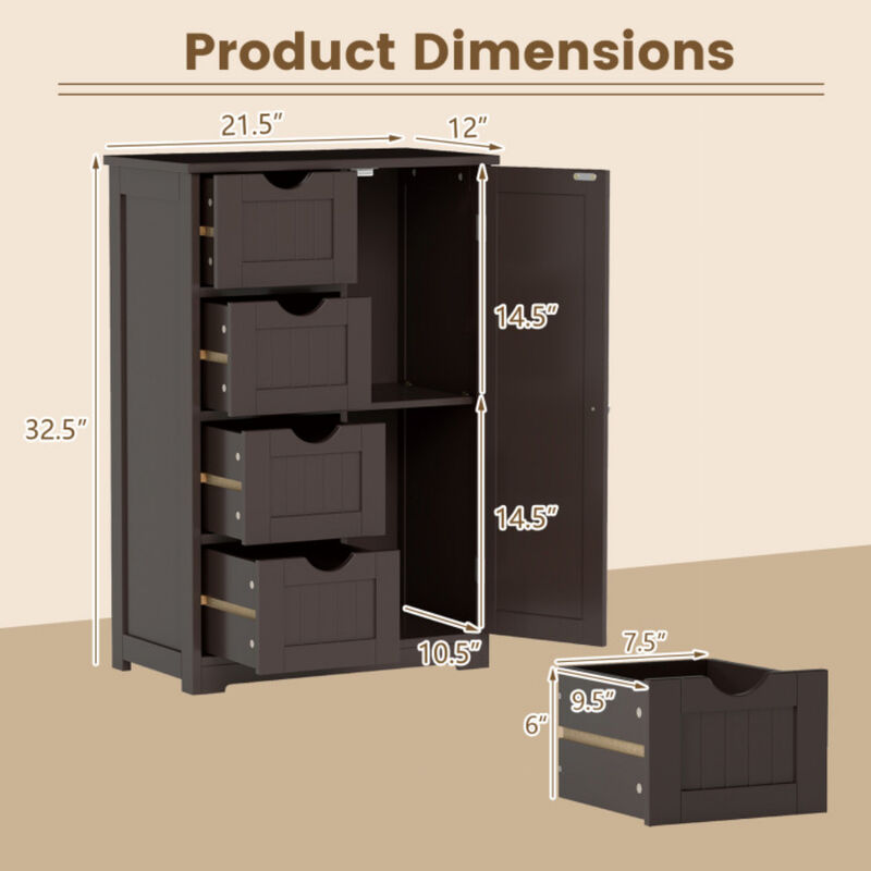 Standing Indoor Wooden Cabinet with 4 Drawers and Door Cabinet image number 2