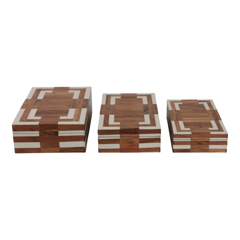 S/3 10/11/12" Wood Inlay Boxes, Natural/ivory image number 3