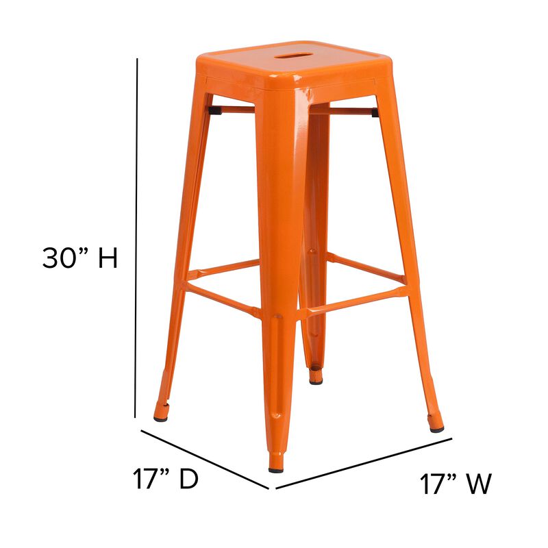 Flash Furniture Commercial Grade 30" High Backless Orange Metal Indoor-Outdoor BarStool with Square Seat