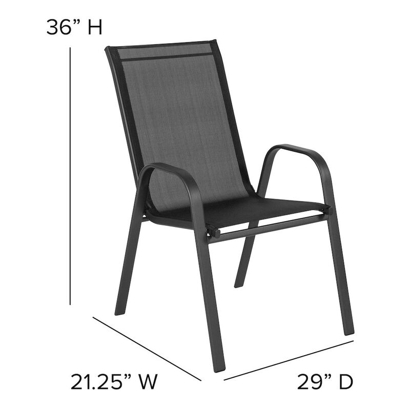Flash Furniture 5 Piece Set - 55" Tempered Glass Patio Table, 4 Gray Stack Chairs image number 4