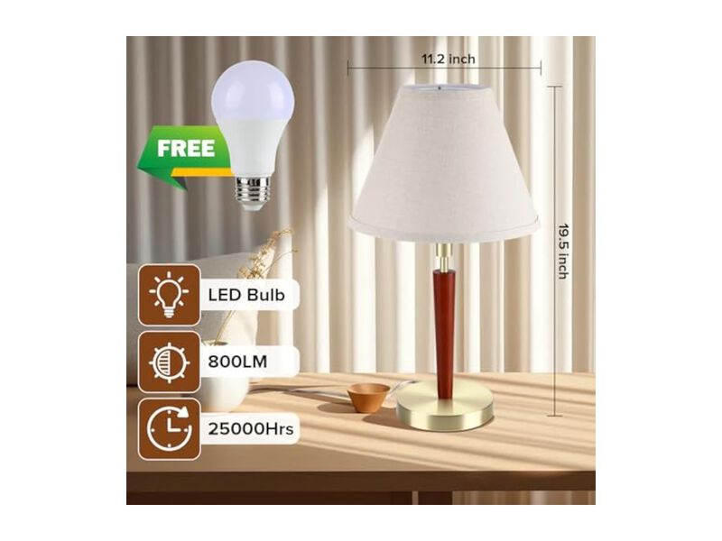 Dimmable Touch Control Modern Mid Century Wood Bedside Lamp For Living Room image number 3
