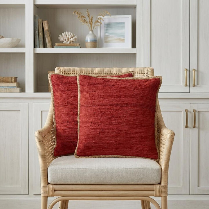 HomeRoots Set of Two 20" Red Cotton And Jute Throw Pillows with Texture