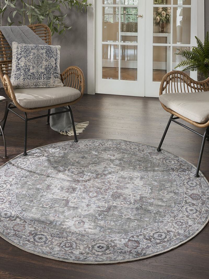 Machine Washable Series 1 SR101 Ivory/Gray 5'3" x Round Rug