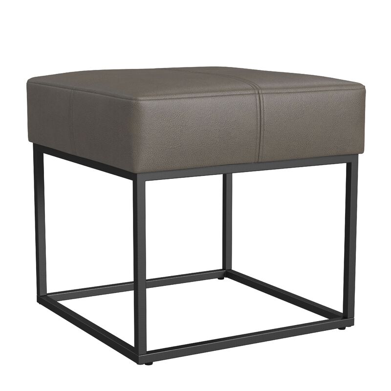 Kai Ottoman Footstool, Gray Faux Leather, Black Metal, 18 Inch Square image number 0