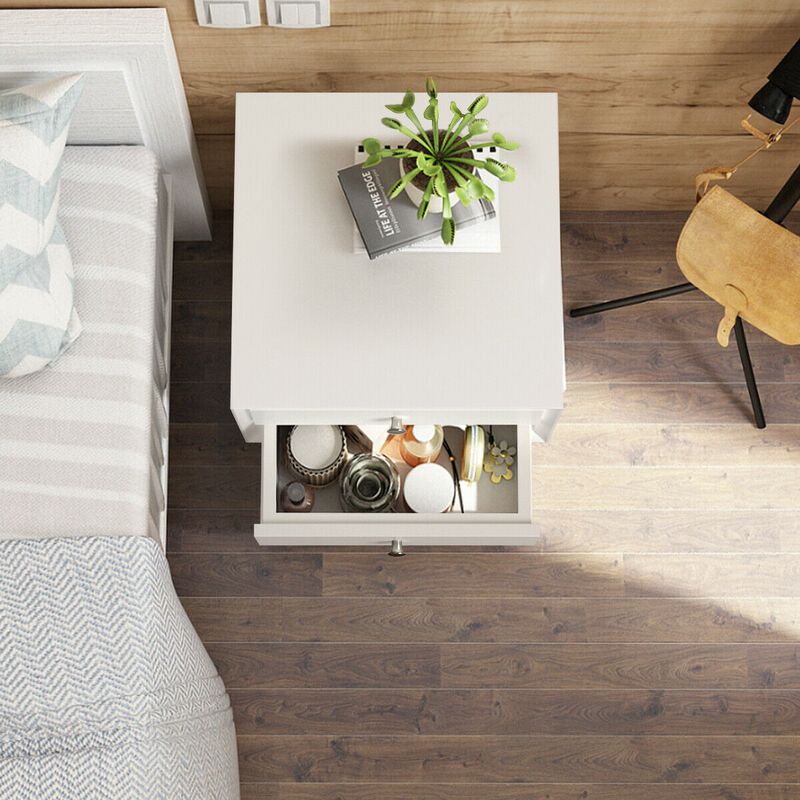 Wooden Nightstand Mid-Century End Side Table with 2 Storage Drawers