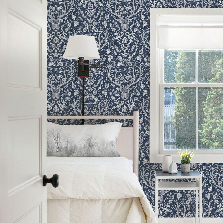 Kiwassa Navy Antler Damask Wallpaper (Set of 2)