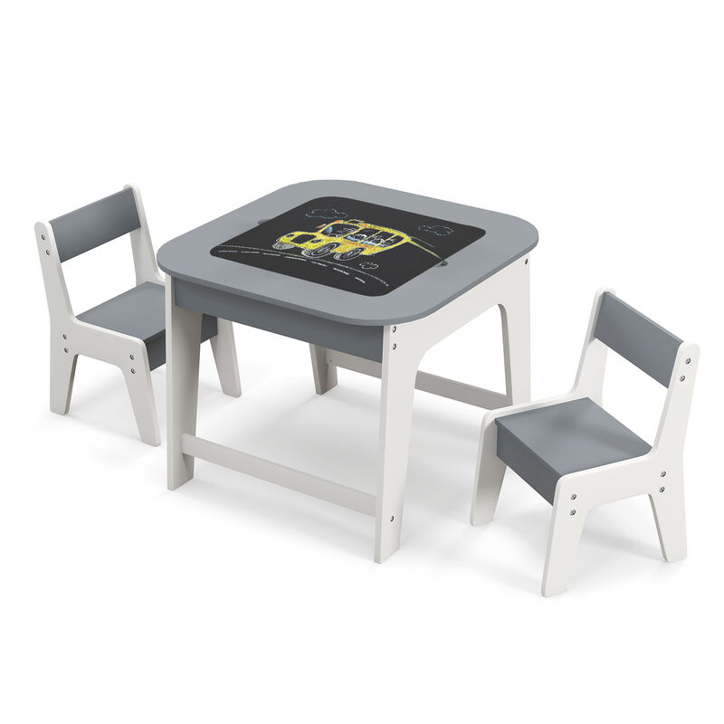 Kid's Table and Chairs Set with Double-sized Tabletop