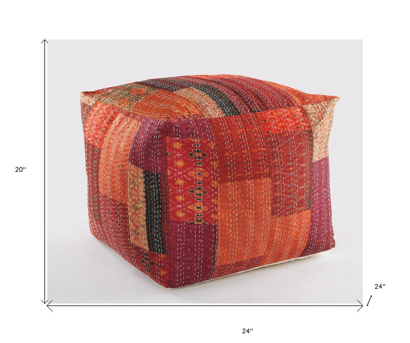 Patchwork Pouf Ottoman – Accent Floor Cushion for Bedroom or Living Room