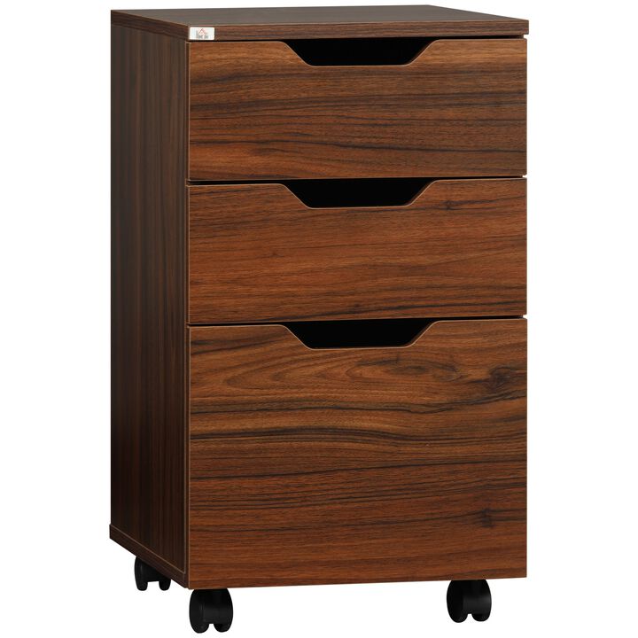Brown 3 Drawer Mobile File Cabinet, Rolling Printer Stand, Vertical Filing Cabinet