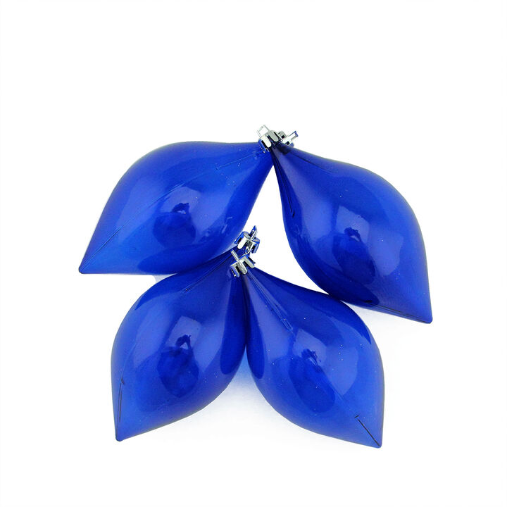 4ct Royal Blue Solid Shatterproof Christmas Teardrop Finial Ornaments 5.25"