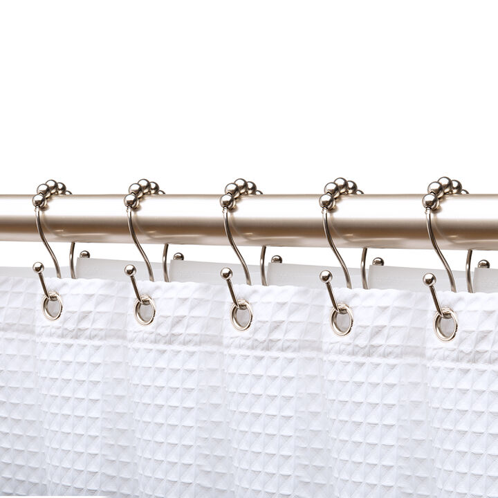 Utopia Alley Rust-Proof Stainless Steel Double Shower Curtain Hooks with Smooth Rolling Balls, Double Shower Hooks Hanger for Bathroom, Kitchen, Utensils, Curtains, Clothing, Towels etc - Set of 12