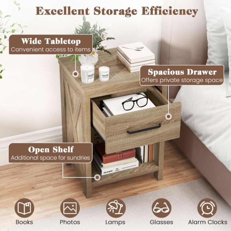 Nightstand with Drawer and Shelf, Modern Bedside Table for Bedroom Storage