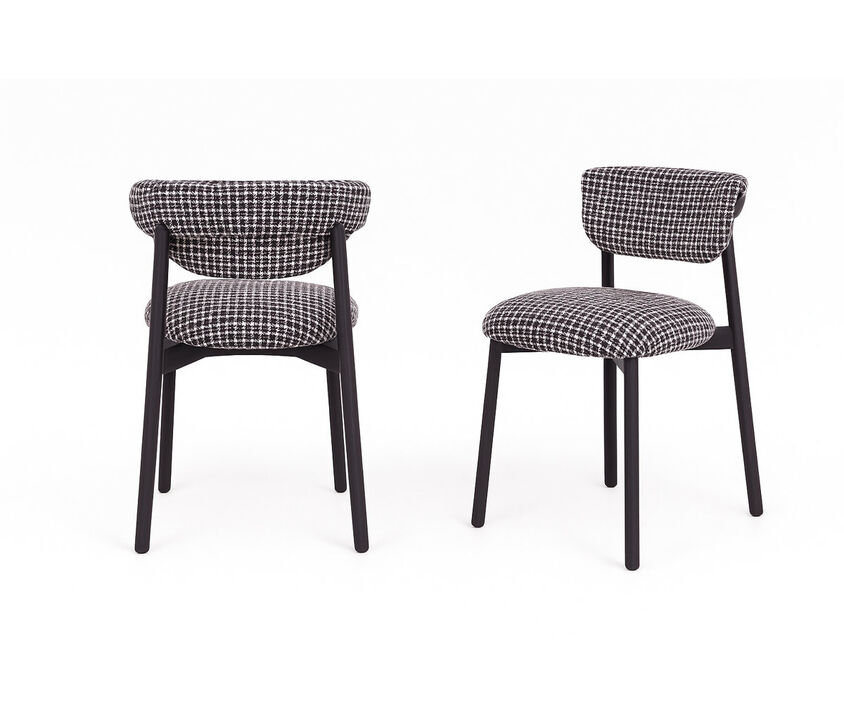 Houndstooth Upholstered Wood-look Metal Frame 2pc Dining Chairs