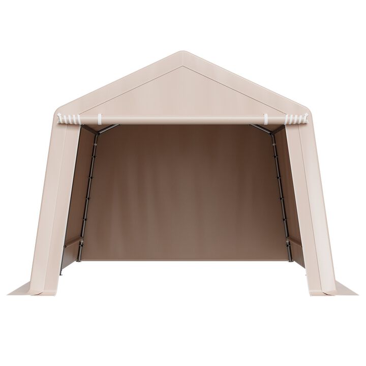 Heavy Duty Outdoor Storage Tent with Roll-Up Door, Waterproof Garage Shelter for Patio & Garden-Beige