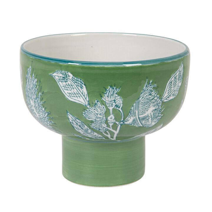Stoneware Pedestal Bowl, Green