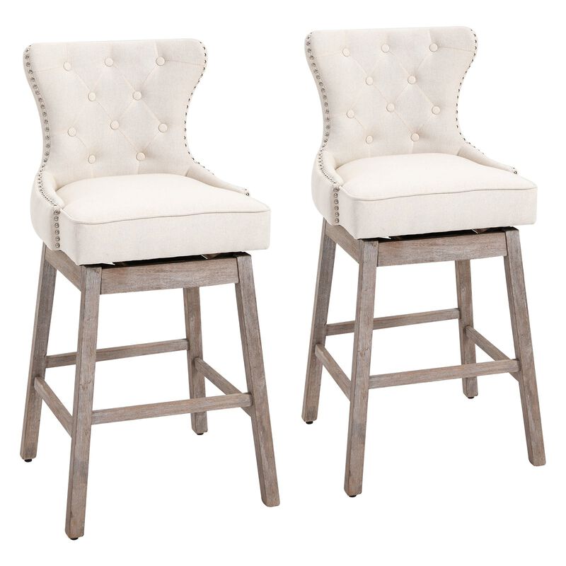 Cream Elegant Perches: Set of 2 Bar Stools with Nailhead Trim