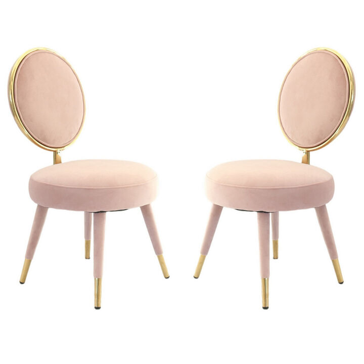 Cid 21 Inch Modern Glam Accent Chair, Round Backrest, Set of 2, Pink Velvet-Benzara
