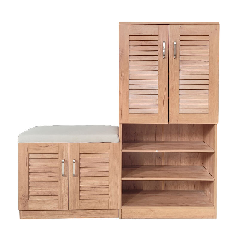 Multi functional Shoe Storage Cabinet with Bench & 7+3 Storage compartment, Adjustable layer board , Shoe Bench with Cushion for Entryway, Freestanding Shoe Rack for Mudroom, Hallway,oak image number 0