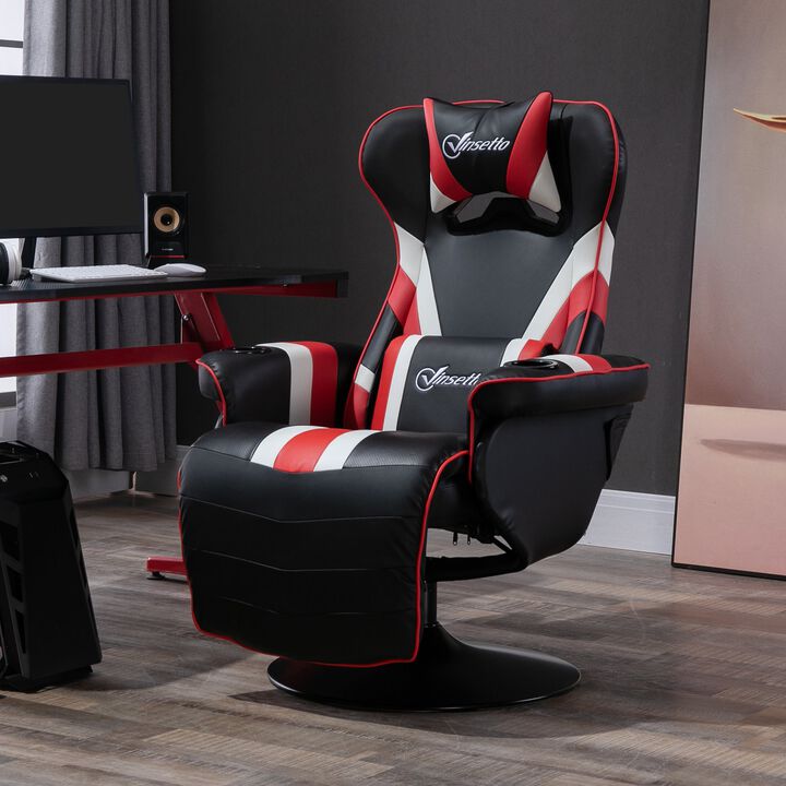 Gaming Chair, Racing Style Computer Recliner with Lumbar Support, Footrest and Cup Holder, Black/White/Red