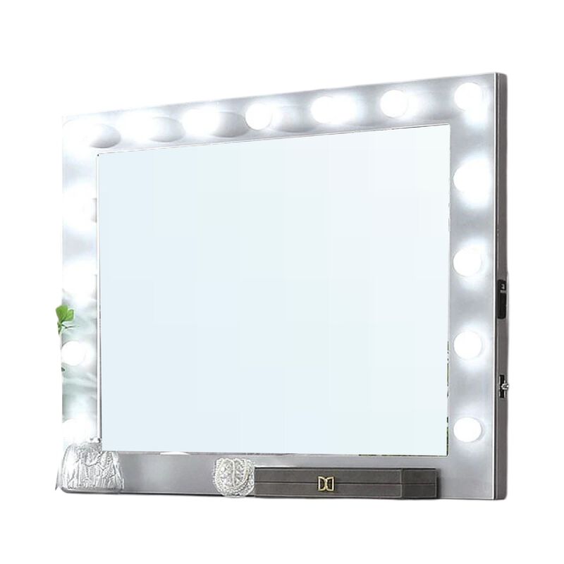 Fery Dresser Mirror w Light Bulbs, USB and Power, Glam Silver 44 Inch
