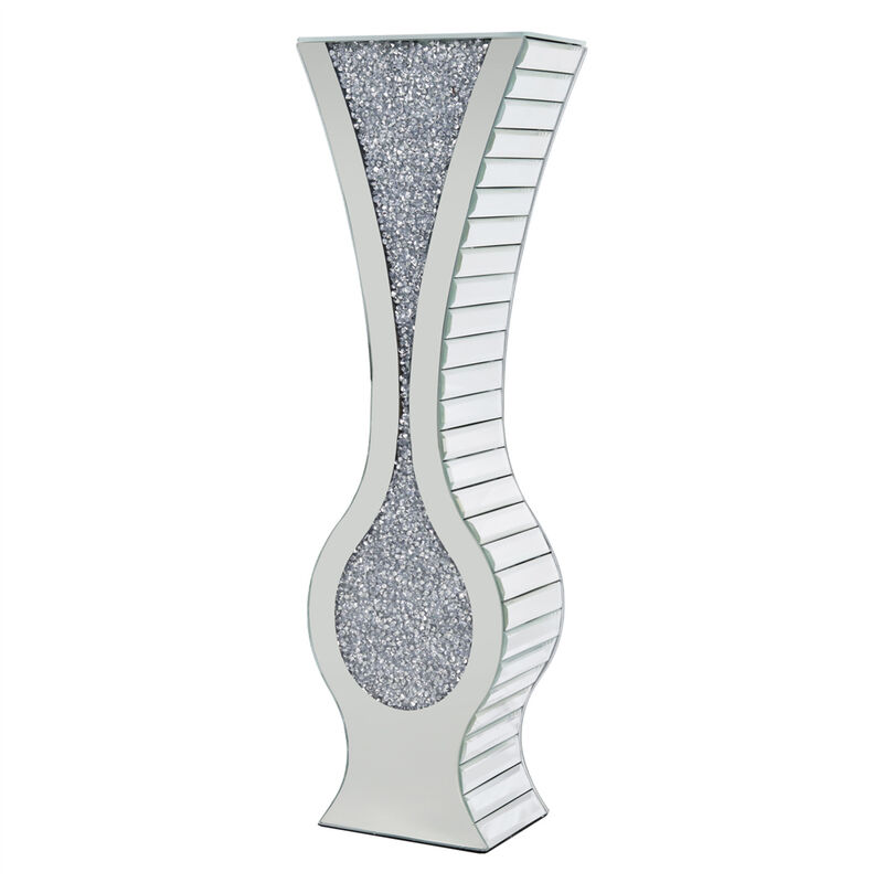 27" Tall Crystal Diamond Mirrored Floor Vase Modern Glass Decor Dry Flowers Only image number 0
