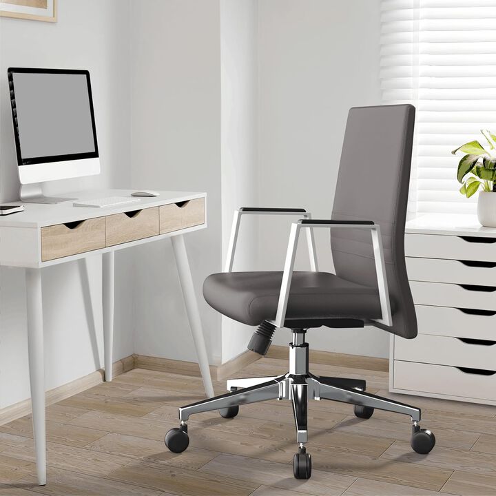 LeisureMod Aleen Mid-Century Modern Office Chair in Upholstered Leather and Iron Frame with Swivel and Tilt
