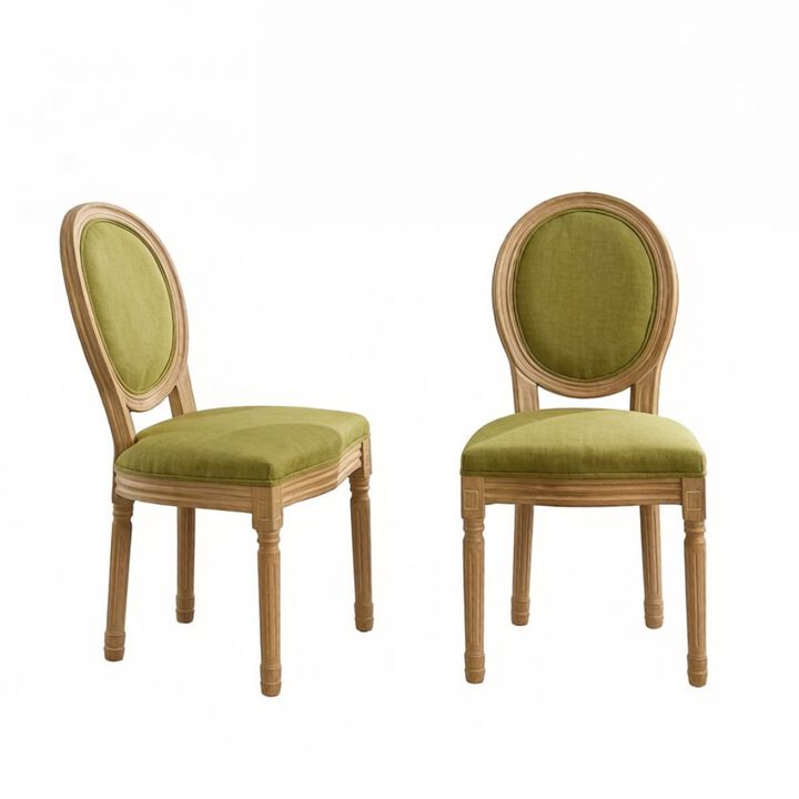 GOODSILO French Style Solid Wood Frame Antique Painting Linen Fabric Dining Chair Set